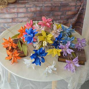 婚礼庆仿真花头百合花假花家居装 745景插花具焰 饰婚花艺火道布AL