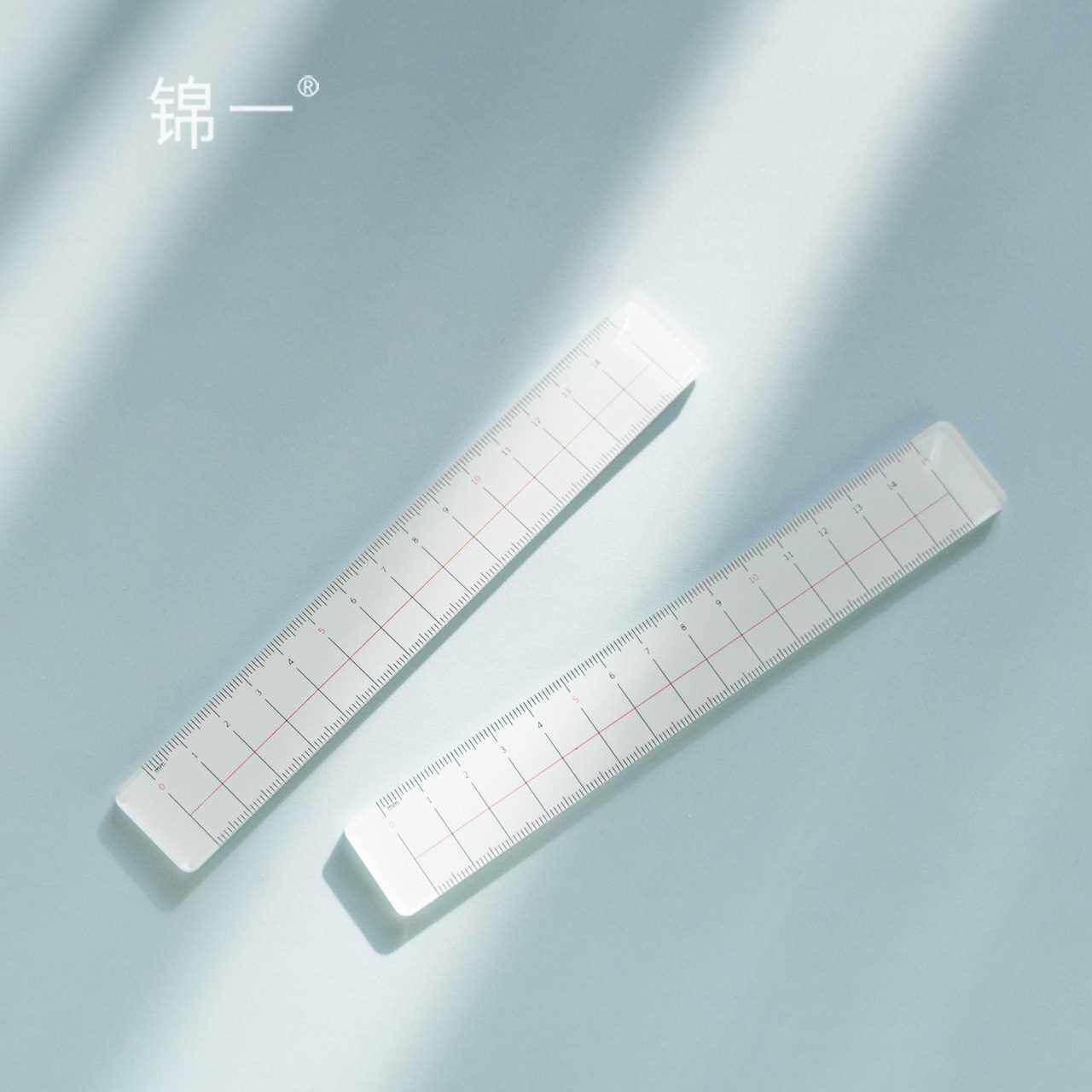 锦一文具 简约设计直尺 透明亚克力双色直尺 多功能简约画图比例