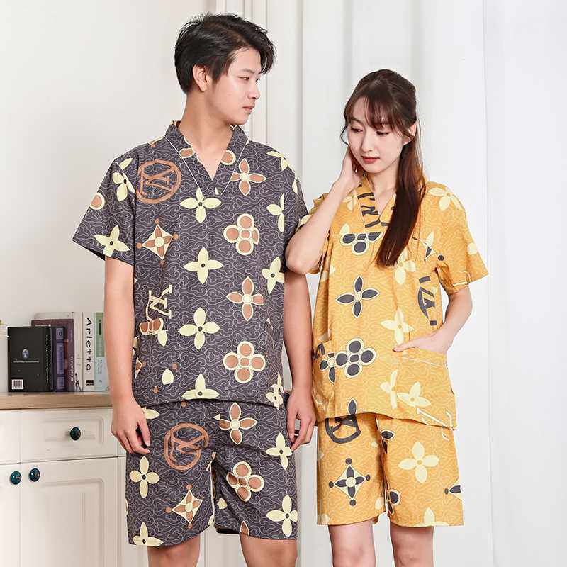 创宇100%纯棉汗蒸服男款大码按摩洗浴浴衣家居睡衣女胸部双层套装