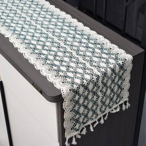 美式乡村唯美镂空桌旗棉线钩针桌布装饰巾森系电视柜茶几蕾丝盖巾