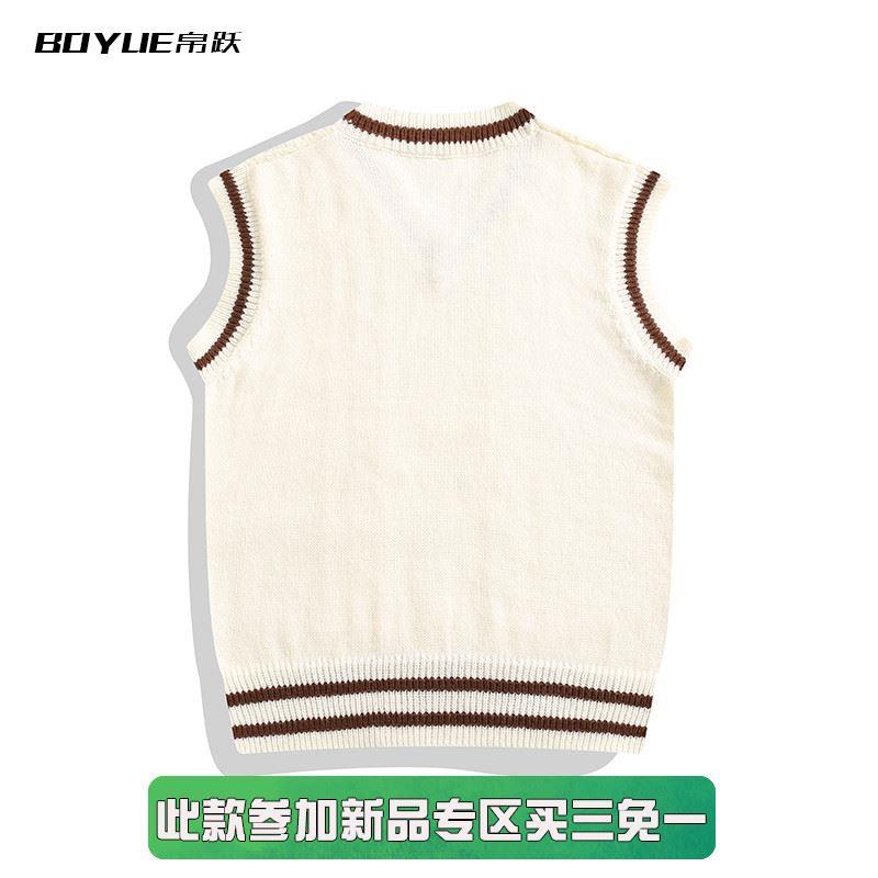 boyue帛跃编织麻花v领背心马甲英伦校园风套头内穿无袖坎肩毛衣男