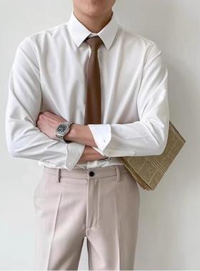 秋季韩版修身西装白色长袖衬衫男免烫职业商务正装高级感白衬衣