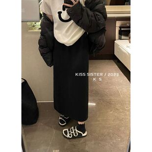 专柜品质 2024冬季韩版百搭显瘦小A后开衩针织半身裙一体绒毛衣裙