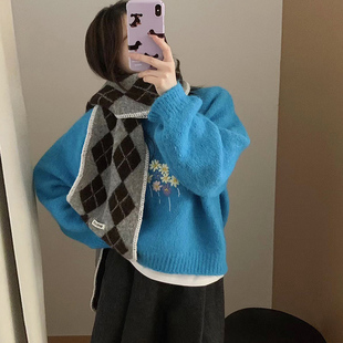 2025秋冬新款 上衣 花蕊图案设计毛线衣女宽松加厚外穿可打底针织衫