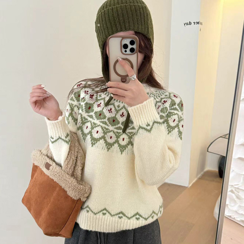 费尔岛复古提花毛衣女秋冬新款