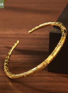 NININA轻奢古法高级金色灵蛇素圈手环简约生肖蛇镶钻可调节手镯