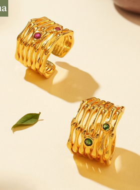 NININA复古锤纹缠绕多层鸟巢镶钻珍珠锆石戒指高级感气质时髦轻奢