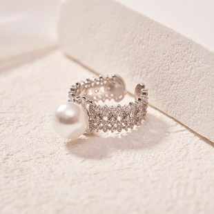 NININA珍珠戒指开口施家大颗澳白空托小众高级轻奢指环女新款