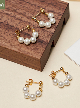 NININA章若楠同款珍珠耳环女耳钉轻奢小众施家正圆秋冬高级感