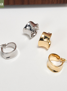 NININA耳环松本惠奈同款C形宽面耳圈日系高级感金属圈圈女