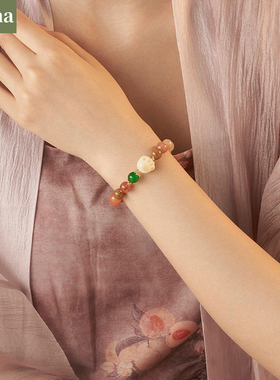 NININA玛瑙手链女简约金丝玉手饰