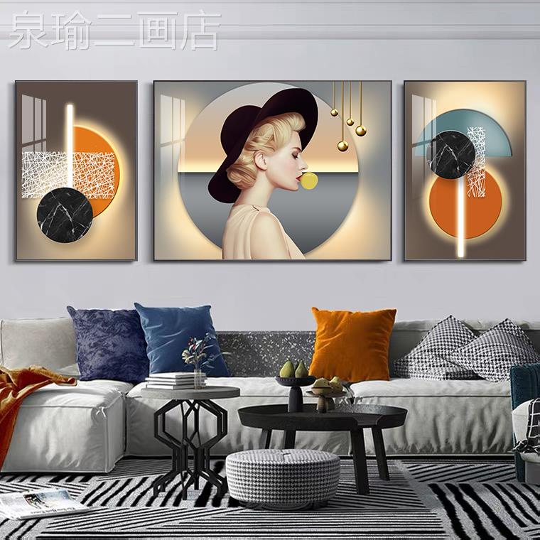 网红北欧墙风画格美人物艺术壁画厅客装饰沙发背景壁画晶瓷镶钻挂图片