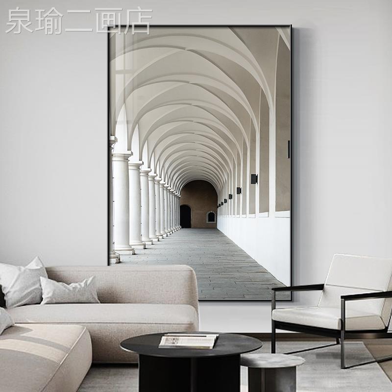 网红客厅挂沙画现墙筑代简约新款黑白年建延伸落地画发背景装饰画图片