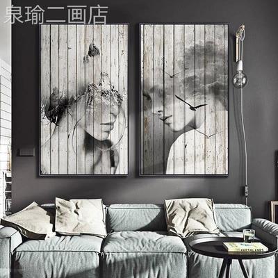 网红黑白画超现实主义人挂物装饰现代简抽象美女客厅画壁巨幅玄关