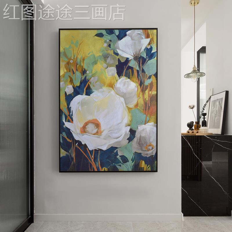 网红北欧餐厅油现代简抽约挂画手绘装饰画客厅玄画象饭厅关壁画画图片