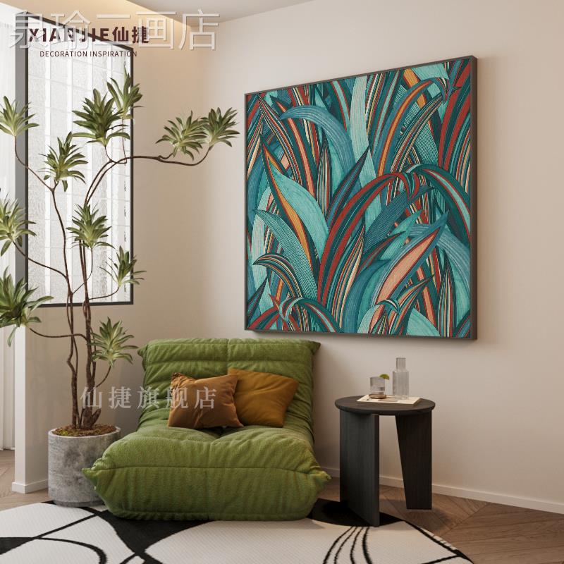 网红壁现代复古风绿色植物客厅玄关画背南洋景墙卧室挂装饰画方形图片