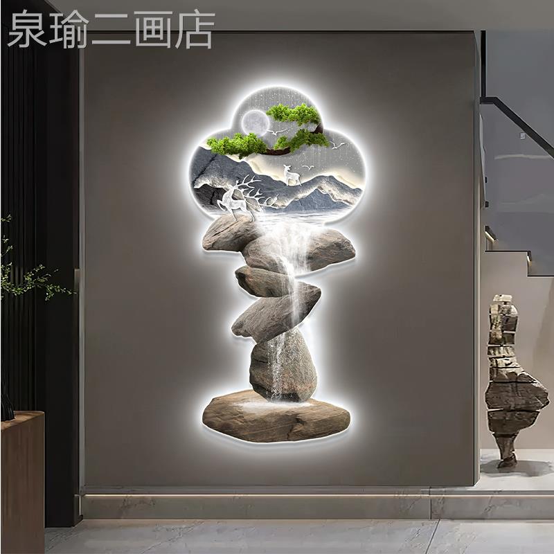 网红墙一高升玄关装饰画轻级奢入户进路门正对挂画迎客松高感光发