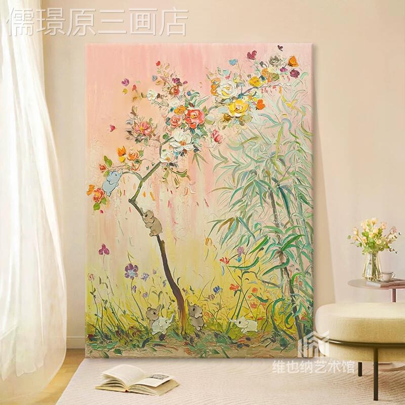 付毅兵纯手绘油画小厅象客装饰奶画油风肌理走入廊过道户玄关挂画
