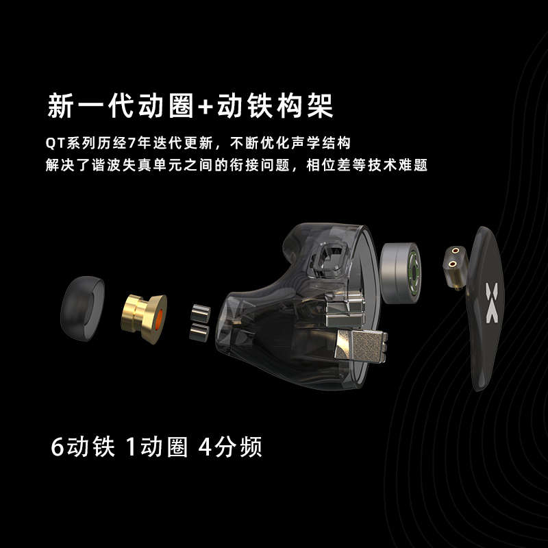 弱水时砂 QTX 1圈6铁混合单元HIFI入耳式耳机耳塞适用高保真音乐
