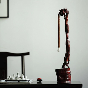 印度小叶紫檀知足笔挂木质创意整木舍料雕制多功能毛笔架书法摆件