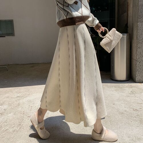 极速针织半d身裙女秋冬加厚毛线中长裙子2025新款休闲遮跨高腰a字