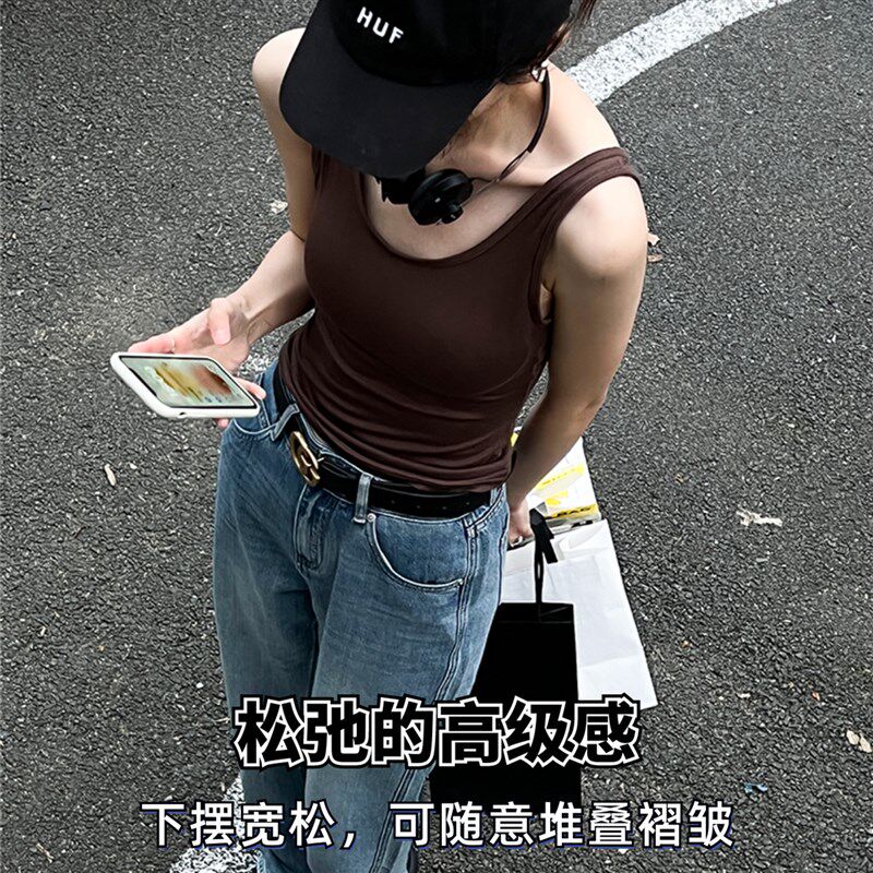 新品椰丝里里哈欠蜜桃/打底吊带小背心女士M内搭美背文胸一体夏带图片