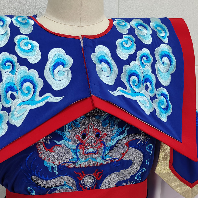 新品越剧新款戏服吕布将t军款绣花蟒龙海浪花纹大红披风古装演出