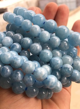 新品天然海蓝f宝女款手镯巴西进口润蓝水晶单圈手串民族风饰品