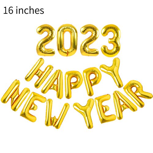 新品16inch Happy New Year 2023 Colorful Foil BallooWn Party