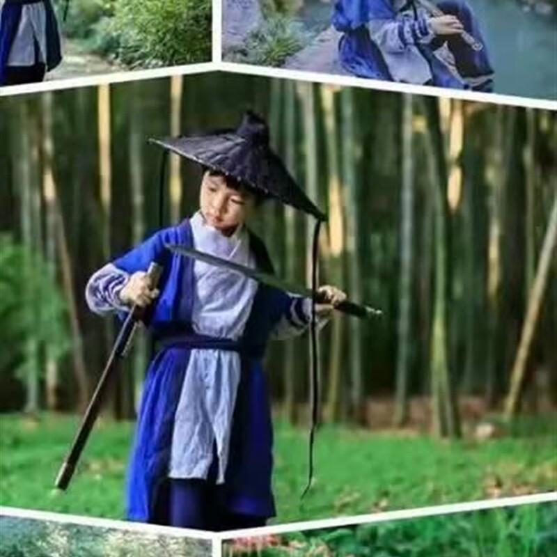 极速复古斗笠大侠帽空顶道士帽竹笠做旧黑色竹编帽古X风影楼武侠