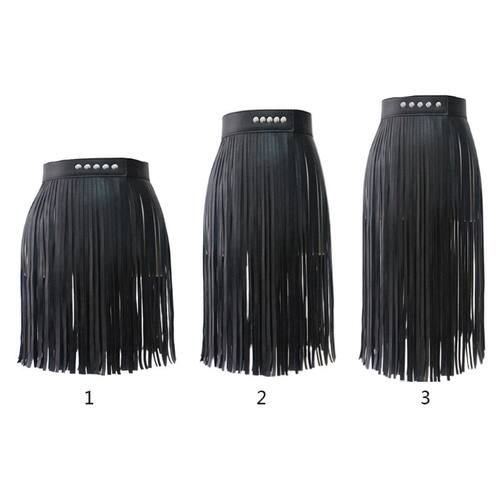 新品Women High Waist Faux LeathAer Fringe Tassels Skirt Body