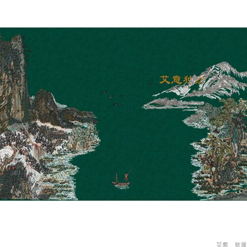 新品独绣山水墙布背景墙壁布电视墙独秀无缝沙发R刺绣现代中式壁