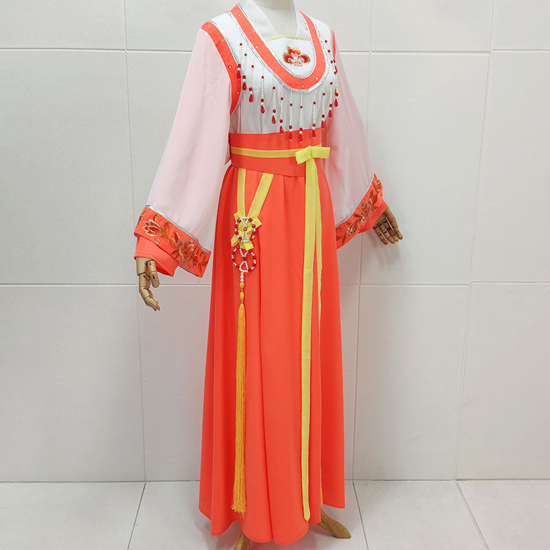 新品戏剧服装越h剧宫女新款戏服绣花串珠圆领剧团学生舞蹈表演出