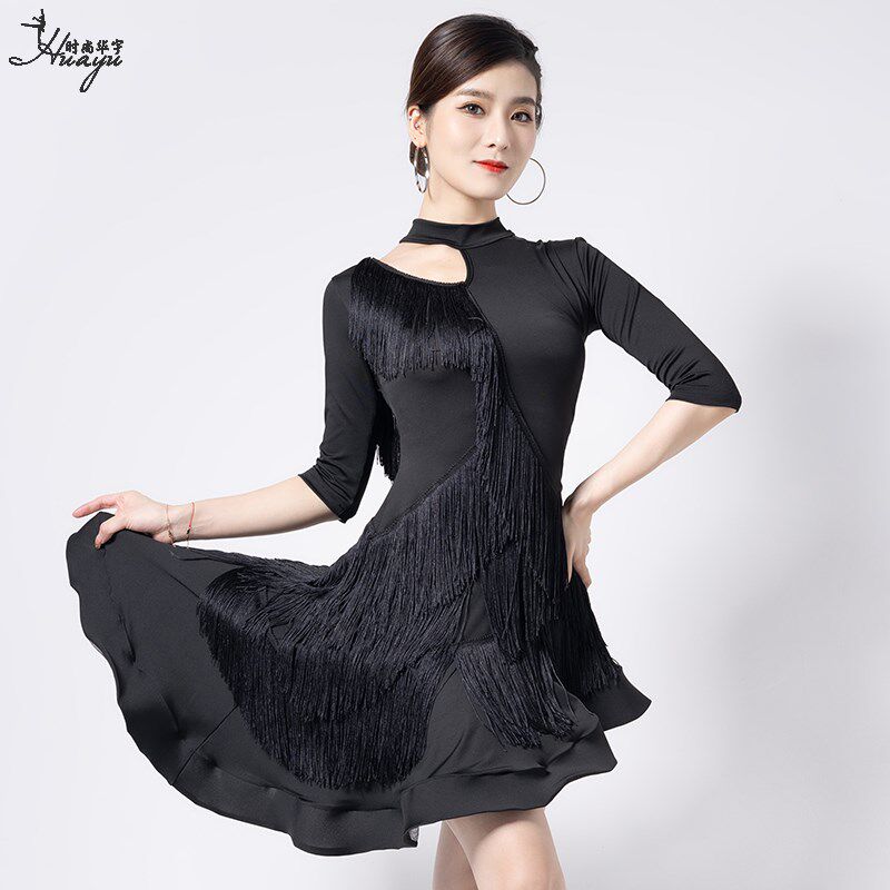 新品拉丁舞裙表演服舞蹈高端练功服性感流苏连衣S裙团体专业成人