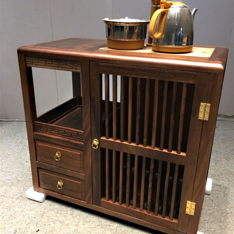 极速胡桃木实木茶水柜餐柜储物双抽屉简约新M中式简约柜子不含电