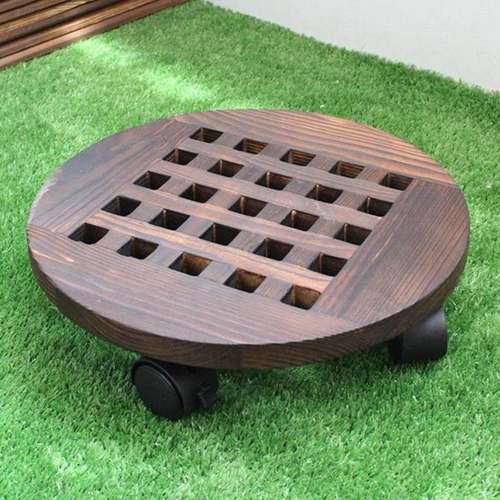 极速【承重滑轮底座放花盆的托盘木架透气万向轮可移X动实木带滚