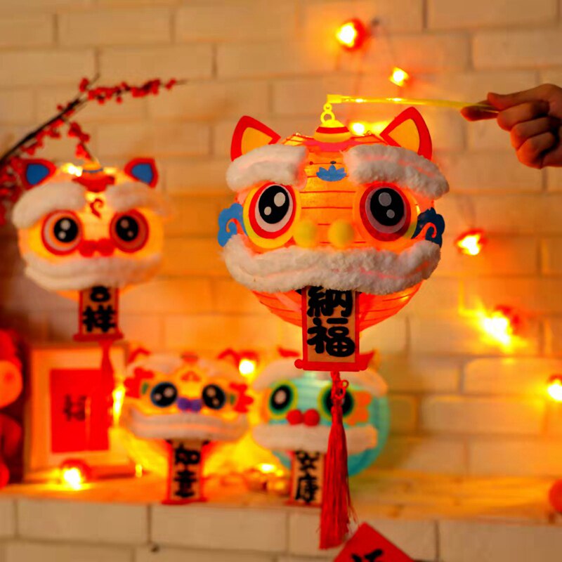 新品2024新款灯笼制作手工diy材料包幼儿园儿Q童手提兔子醒狮纸灯
