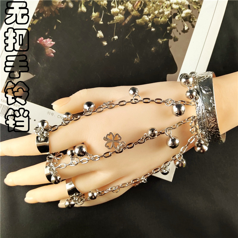 极速新款采耳手链女夏铃铛复古风手镯手链连O戒指一体链女男易戴