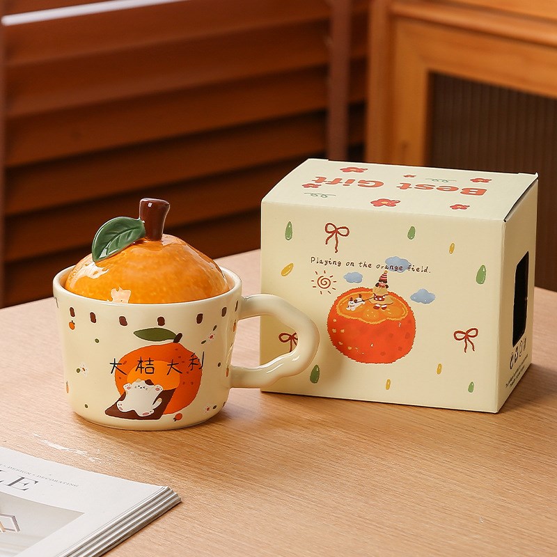 极速创意大吉大利陶瓷水杯高颜值咖啡杯马克M杯带盖饮用水杯伴手