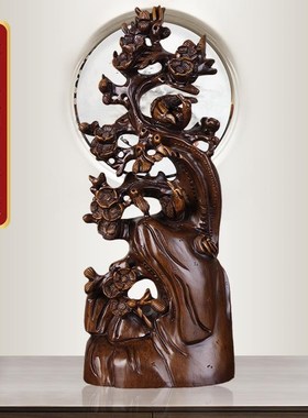 极速实木雕喜上眉梢摆件木质工艺家居客J厅装饰品乔迁新居礼品寓