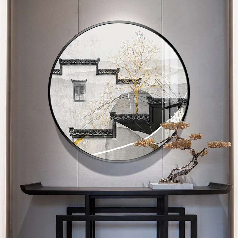 徽派建筑挂画 i新中式装饰画禅意现代中式圆形壁画 玄关中国风墙图片