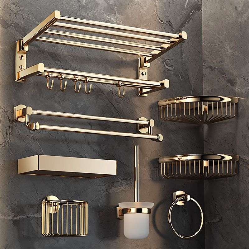 【48%回购率】金色毛巾架全铜浴巾架卫生间免打孔浴室置物架墙上
