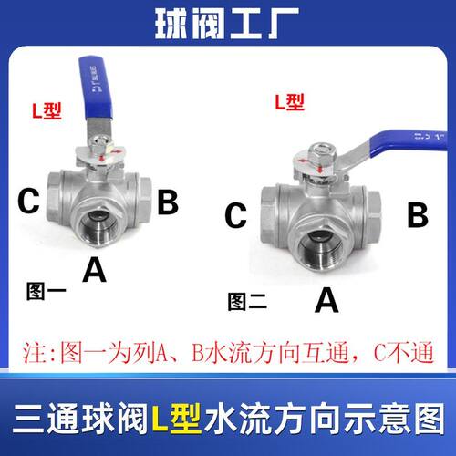 304不锈钢三通球阀带开关丝扣L/T型一进二出内丝阀门开关6/4分1寸