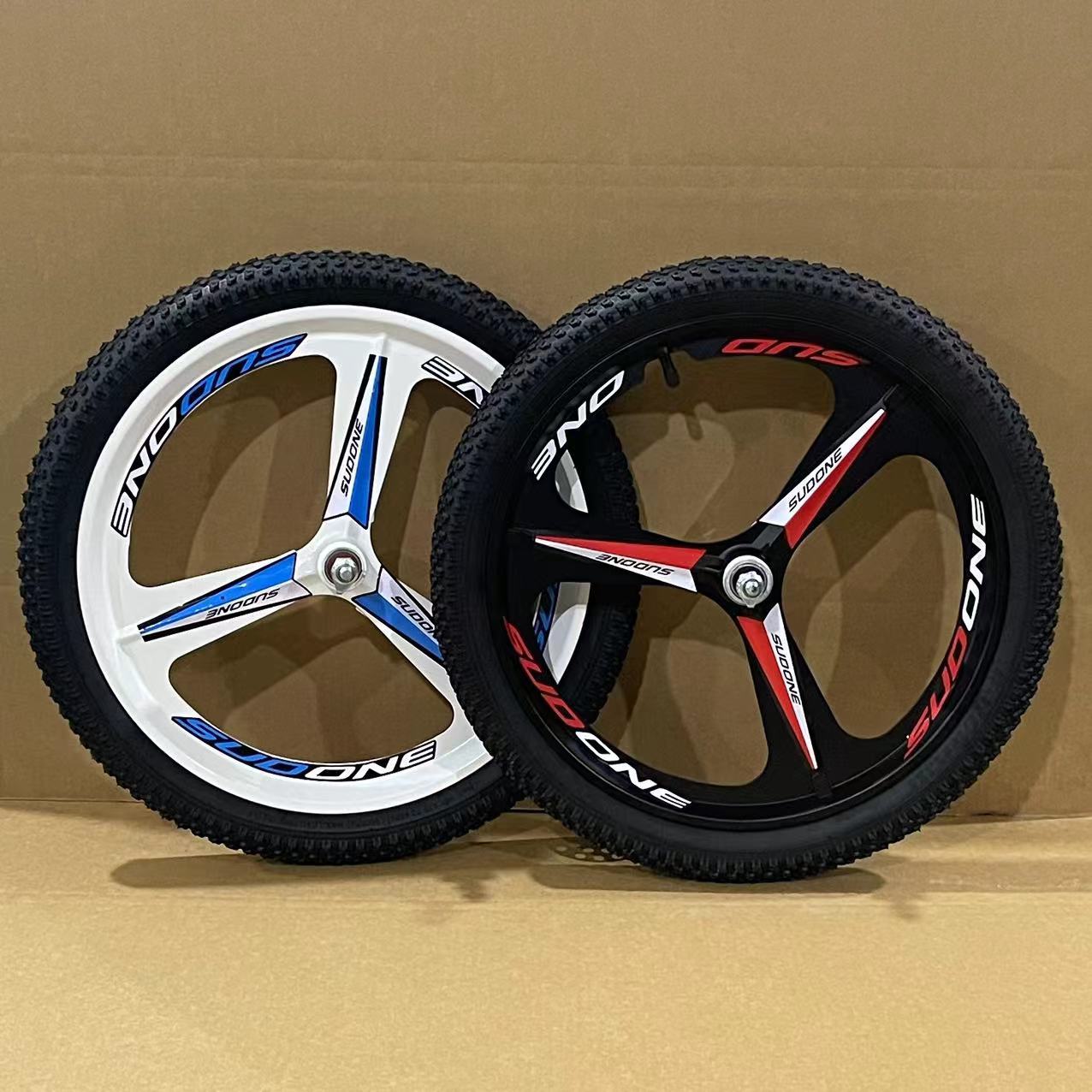 自行车一体轮毂单变速前后钢车圈20寸加厚折叠山地车轱辘整套配件