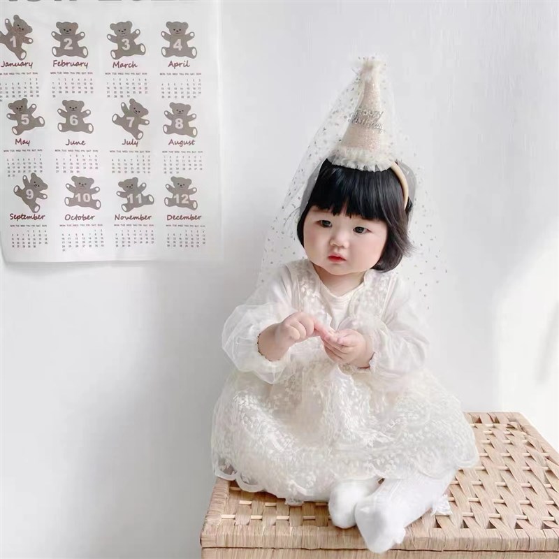 极速网红周岁e儿童过生日帽子女孩宝宝拍照头饰头纱发箍派对装饰