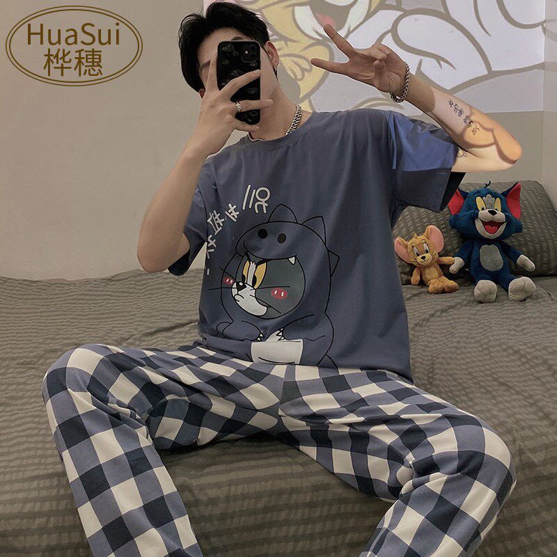 新品睡衣男士纯棉夏季天短袖u长裤青少年卡通2025年新款大码家居