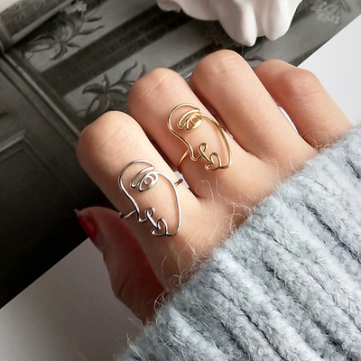 极速Abstract Human Faces Punk Ring For Women Thread Thin Coo