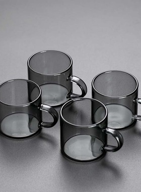 新款 灰色玻璃茶杯小茶杯带把功夫主人杯个人专用家用高档喝茶品