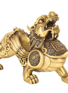 吉祥居纯黄铜招财貔貅摆件四方纳财皮J丘一对聚财旺财家用客厅