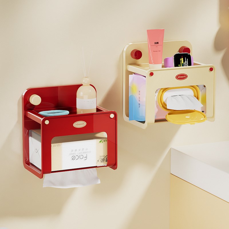 多巴胺吸盘免打孔卫生间纸巾盒壁挂式高级感厕纸洗脸巾收纳置物架